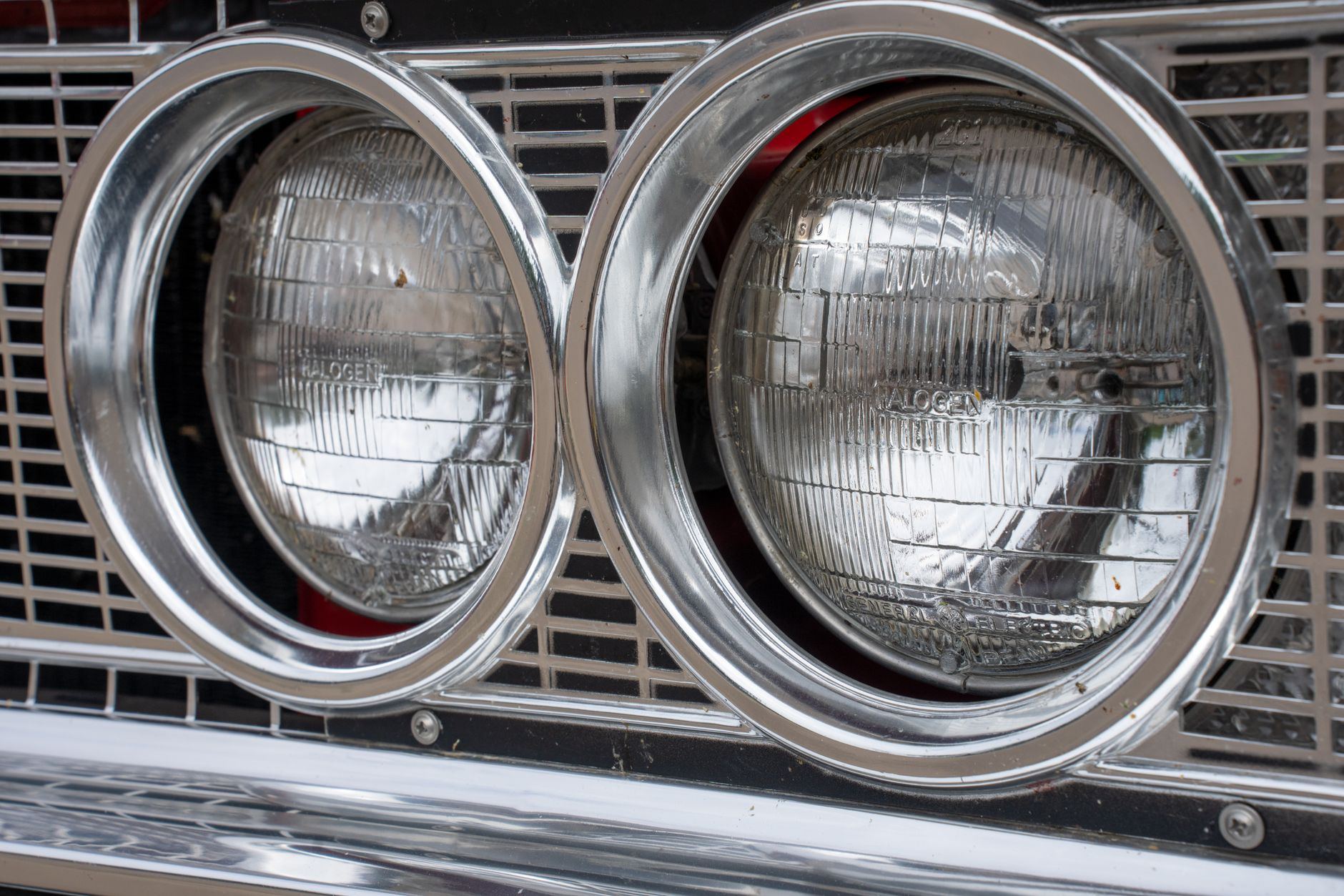 Detailed shot of classic round headlights on a vintage car in Nelson, WI.