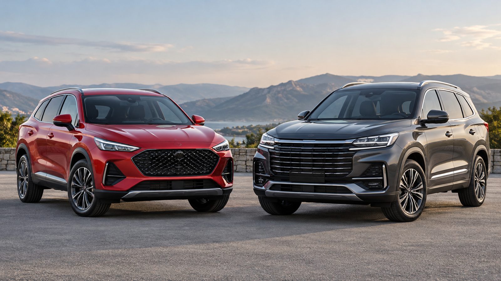 Capture of two modern SUVs showcasing stylish design and robust build in an urban environment.