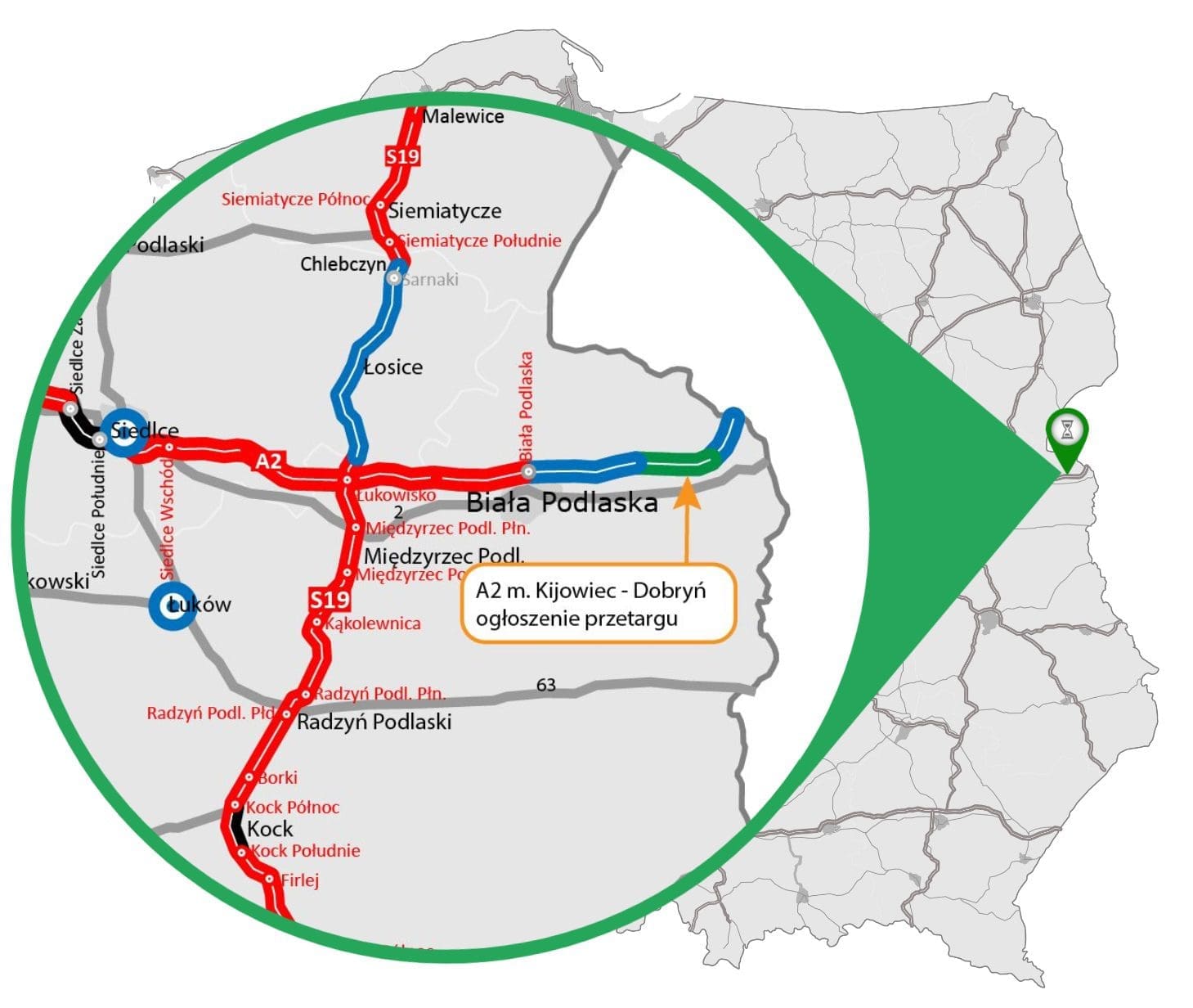 A2 pomiędzy rejonem Kijowiec a węzłem Dobryń