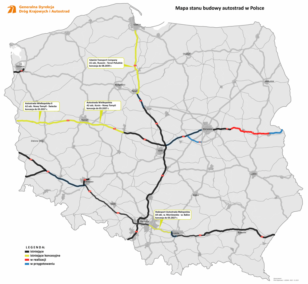 polska sieć autostrad 2023
