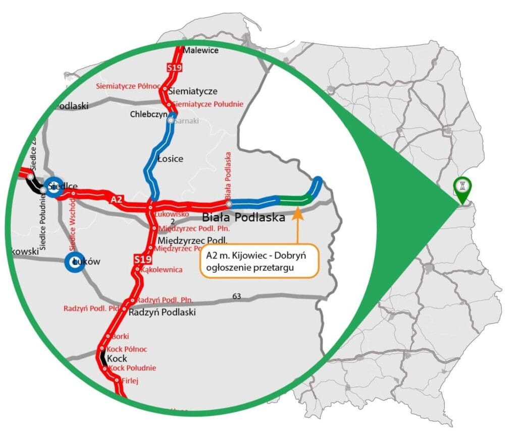 A2 pomiędzy rejonem Kijowiec a węzłem Dobryń