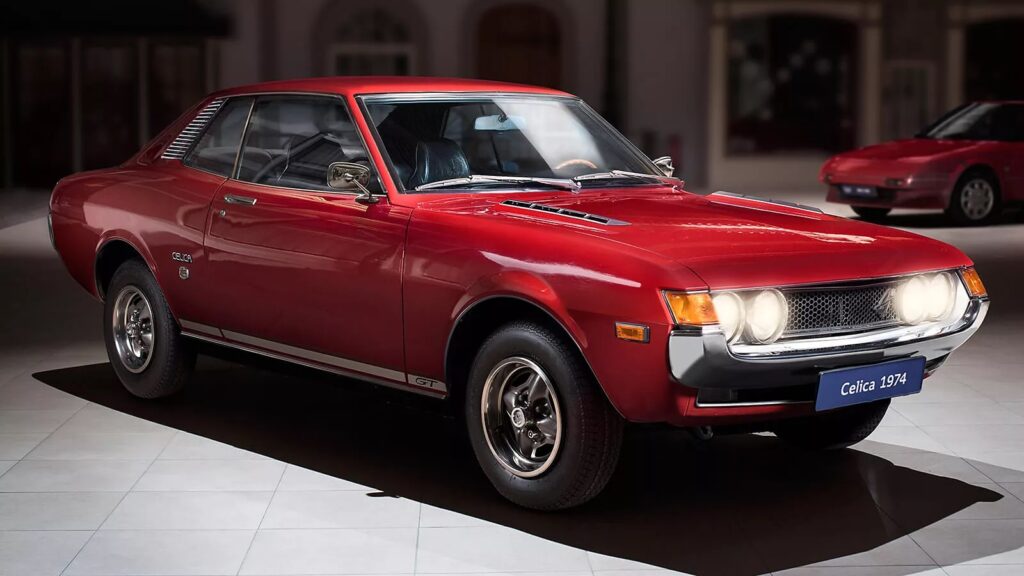 nowa hybrydowa Toyota Celica 2025, na zdjęciu model z 1974 roku